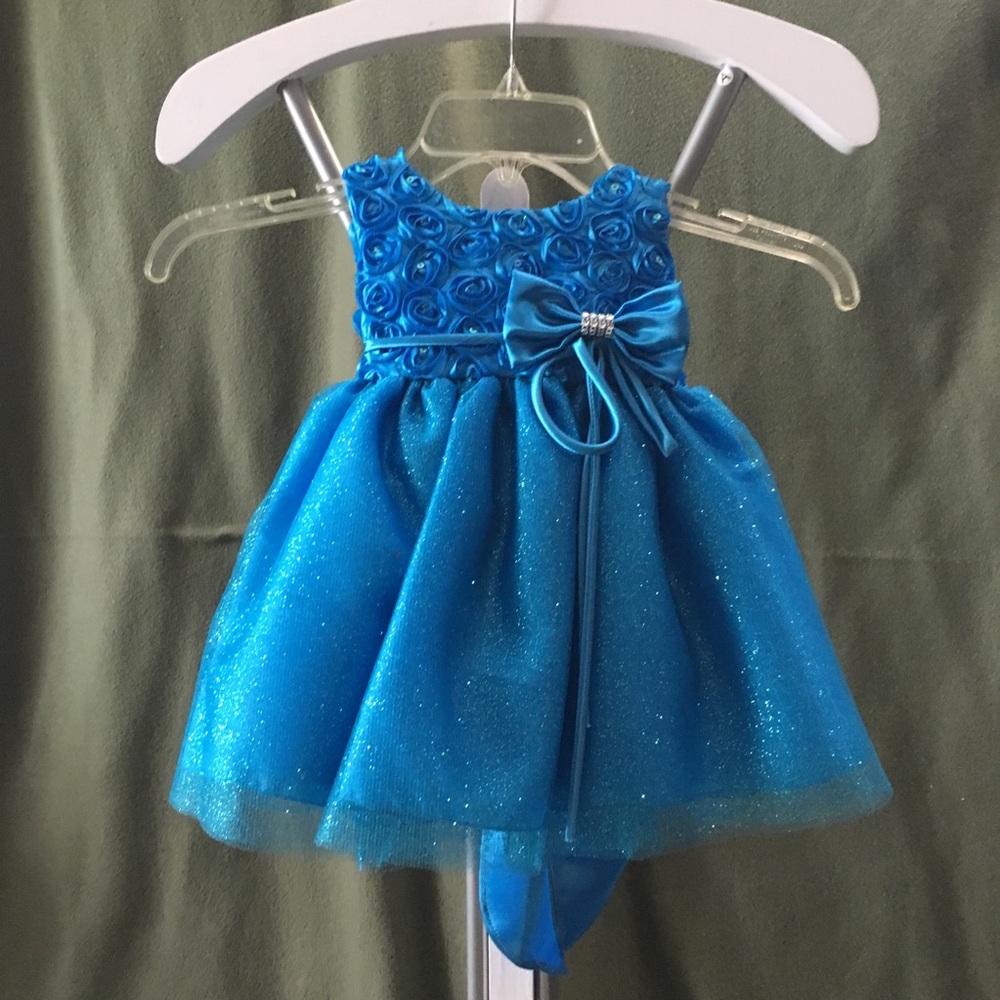 Blue party dress for toddler w/ headband. Size S
